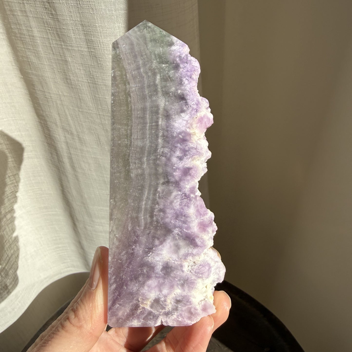 Silk Fluorite Wedge with raw edge