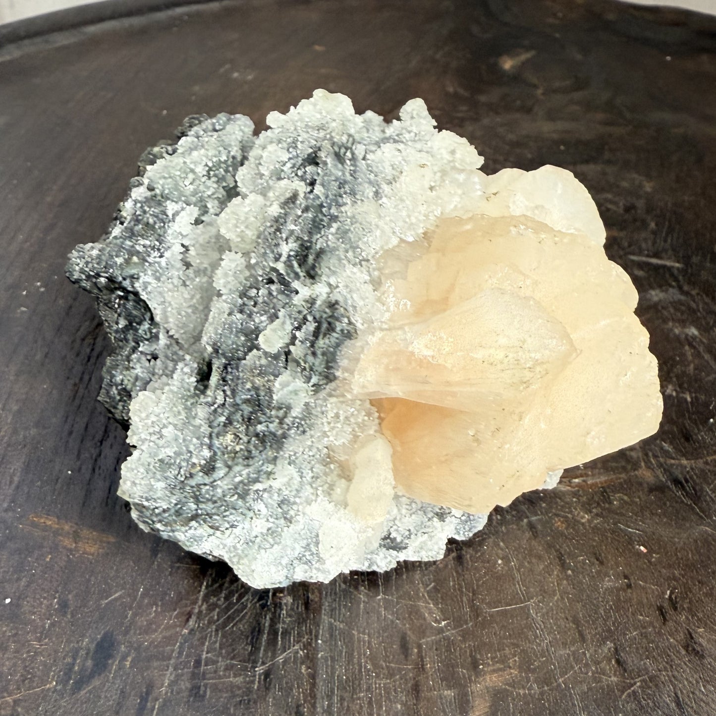 Black Chalcedony with Peach Stilbite 005