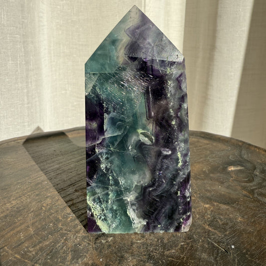 Rainbow Fluorite Wedge with raw edge 001