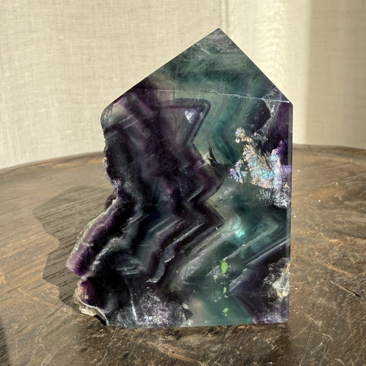 Rainbow Fluorite Wedge with raw edge 003