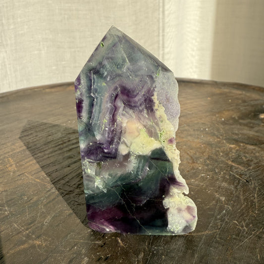 Rainbow Fluorite Wedge with raw edge 004