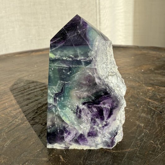 Rainbow Fluorite Wedge with raw edge 005