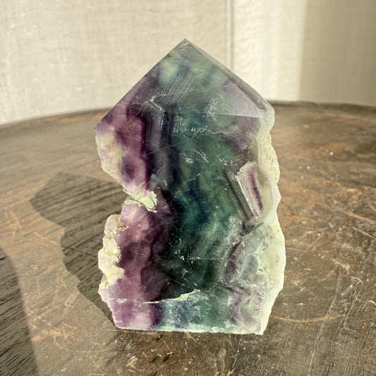 Rainbow Fluorite Wedge with raw edge 006