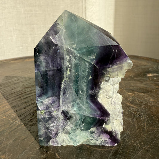 Rainbow Fluorite Wedge with raw edge 007