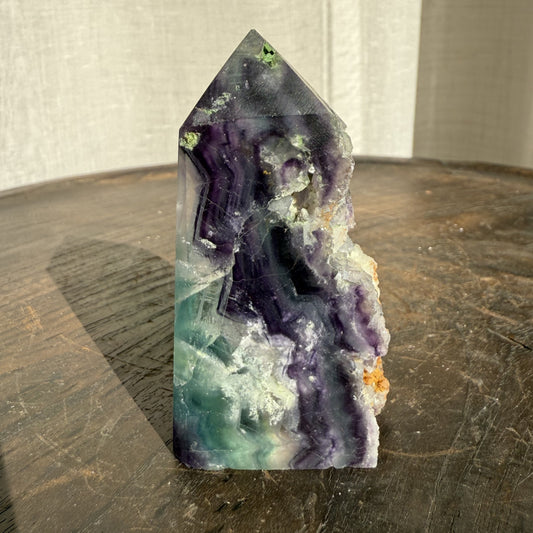 Rainbow Fluorite Wedge with raw edge 009
