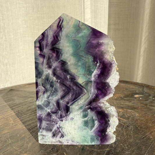 Rainbow Fluorite Wedge with raw edge 010
