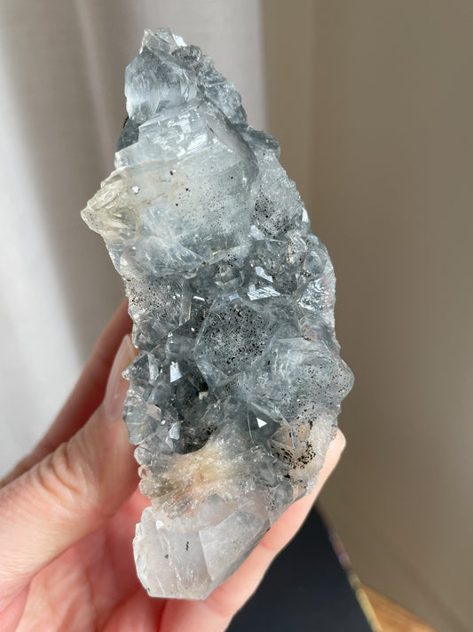 Apophyllite, Peach Stilbite on Dark Blue Chalcedony 009