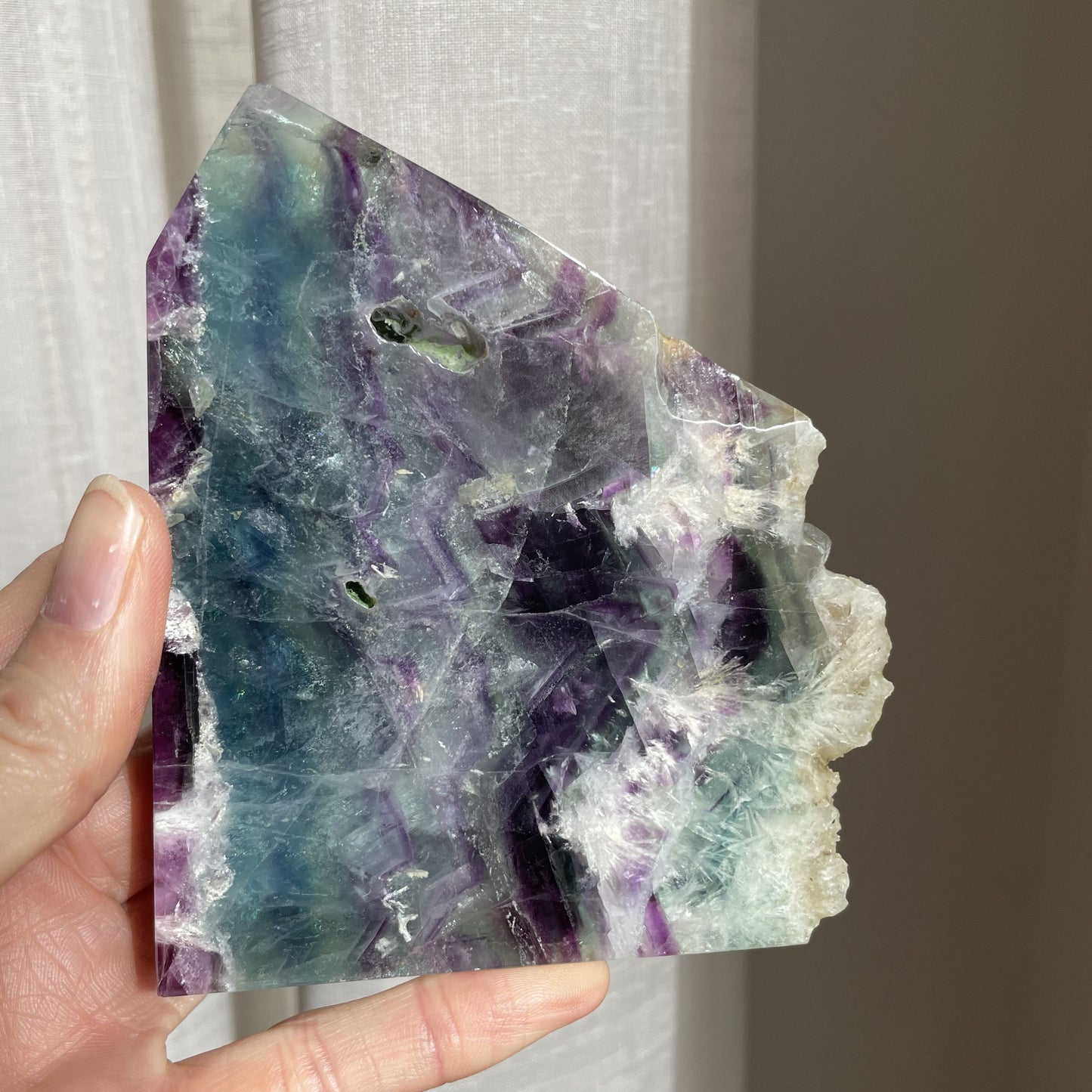 Rainbow Fluorite Wedge with raw edge