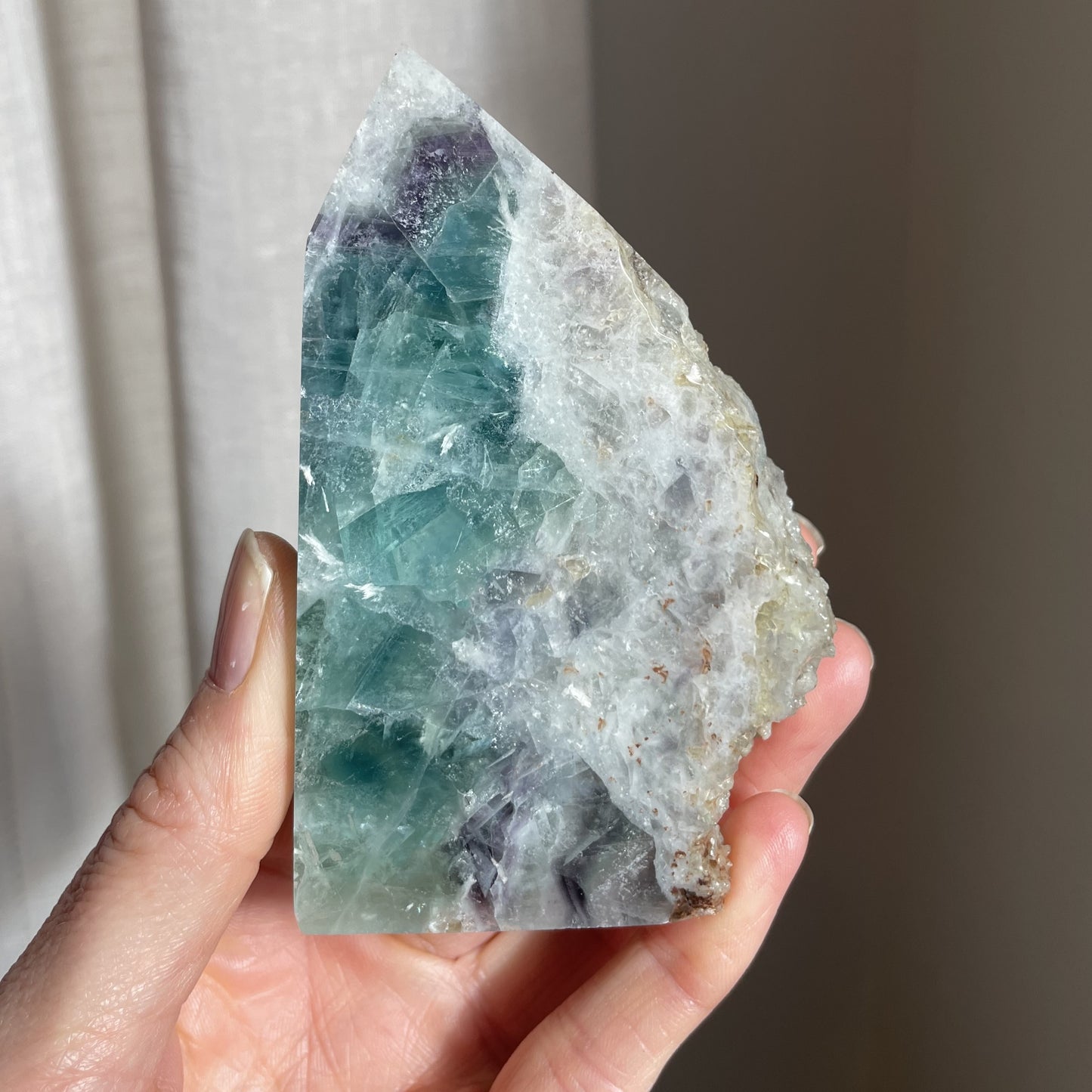 Rainbow Fluorite Wedge with raw edge