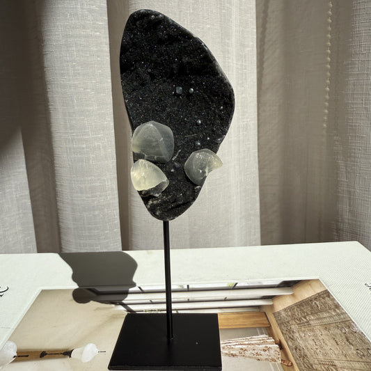 Black Amethyst with Calcite Cluster