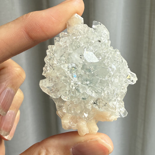 AAA Grade Diamond Apophyllite Cluster with Stilbite 002