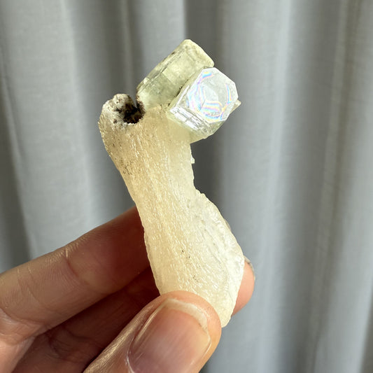 Green Cube Apophyllite on Stilbite