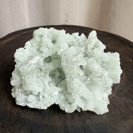 Raw Prehnite Clusters with Cubic Apophyllite 1