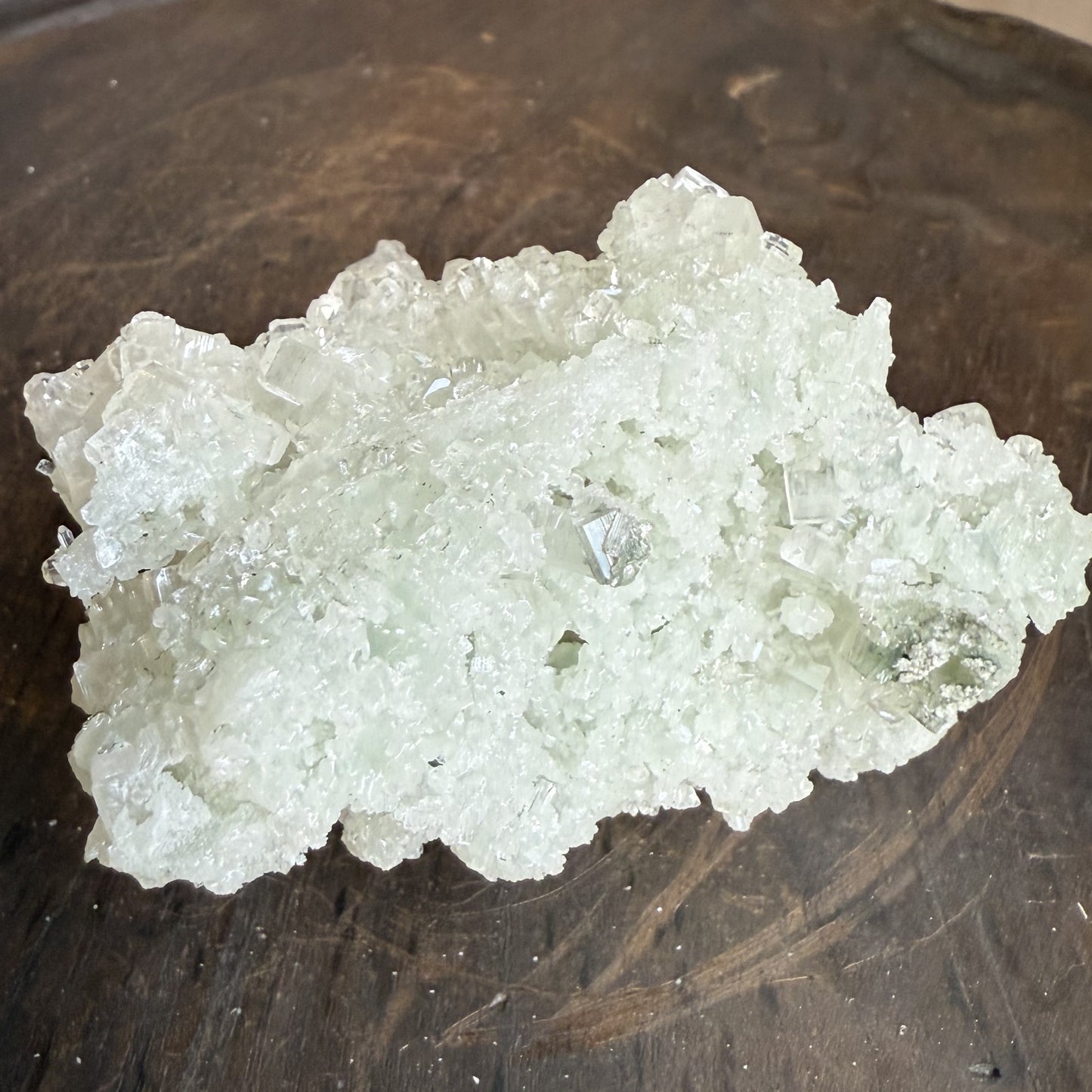 Raw Prehnite Clusters with Cubic Apophyllite 2