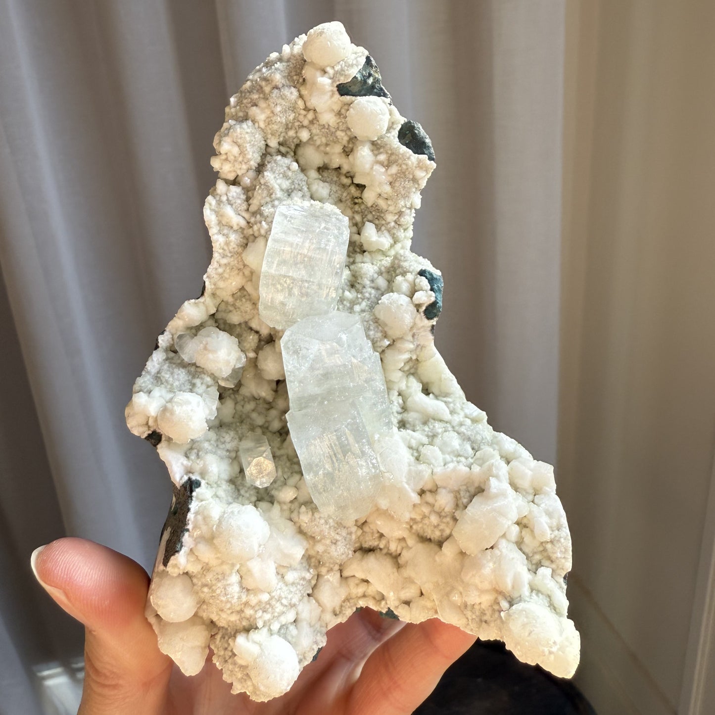 Chalcedony with Mordenite Spheres, Cubic Apophyllite & Calcite 1