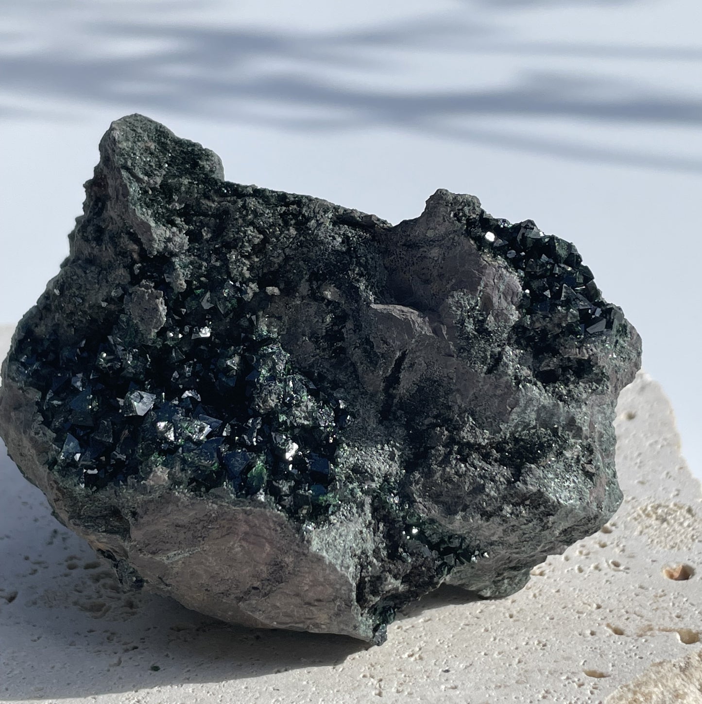 Natural Copper Libethenite Phosphate on Dolomite Cluster 001