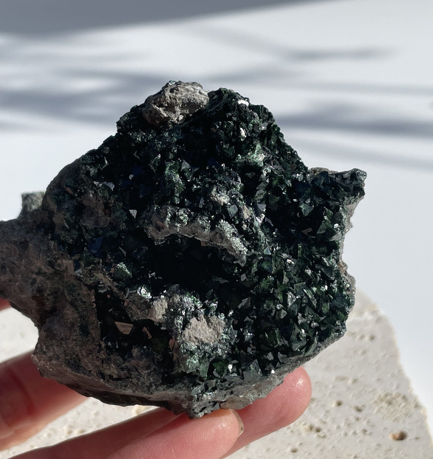 Natural Copper Libethenite Phosphate on Dolomite Cluster 001