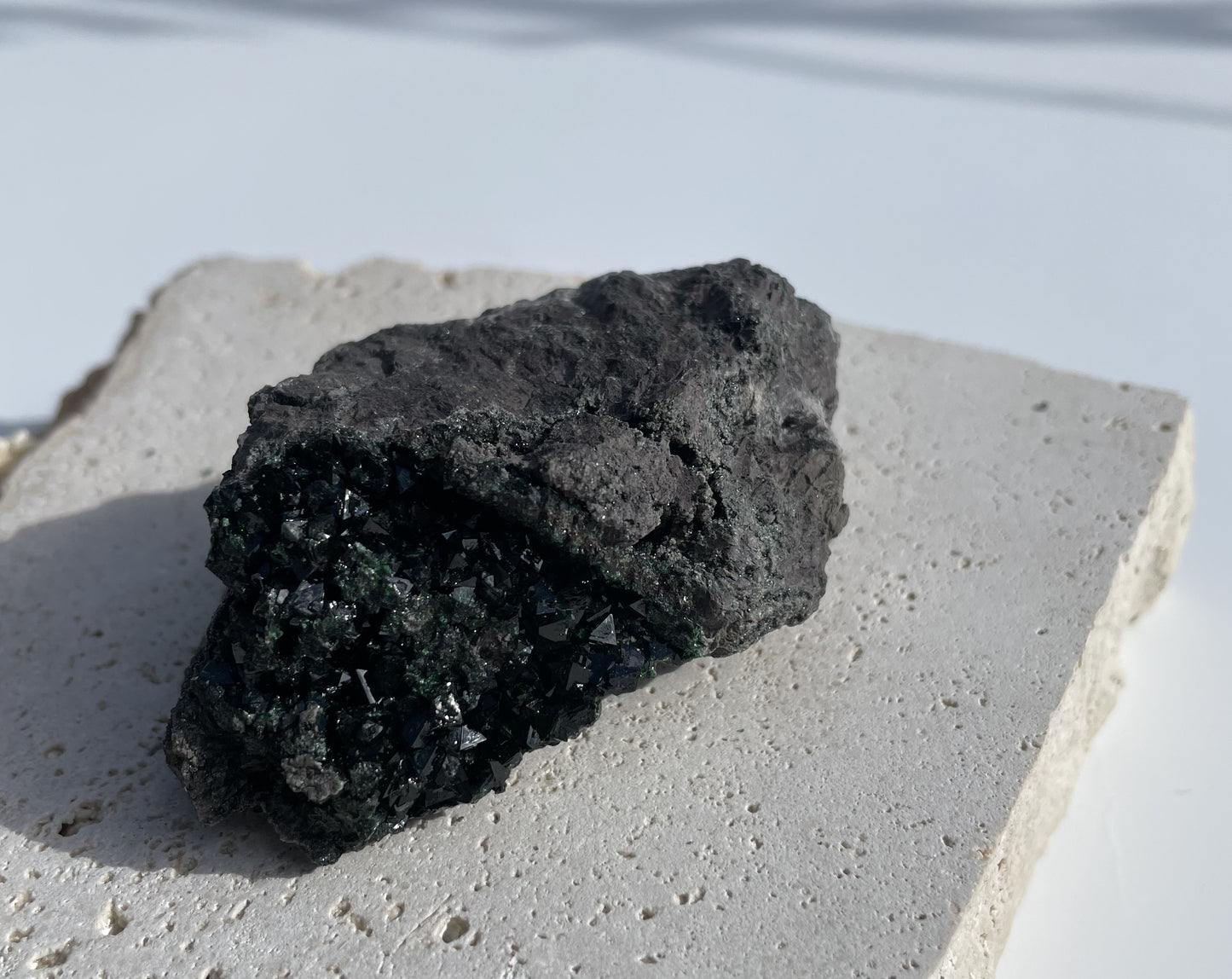 Natural Copper Libethenite Phosphate on Dolomite Cluster 002