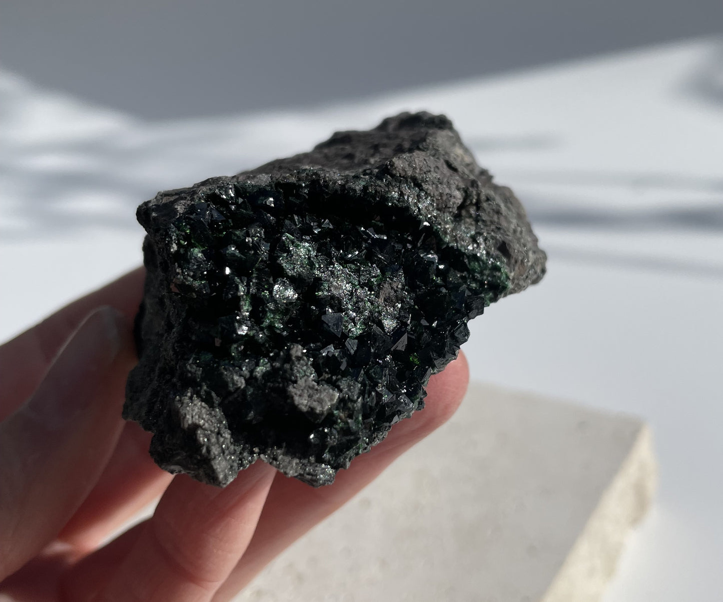 Natural Copper Libethenite Phosphate on Dolomite Cluster 002