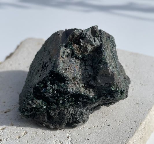 Natural Copper Libethenite Phosphate on Dolomite Cluster 003