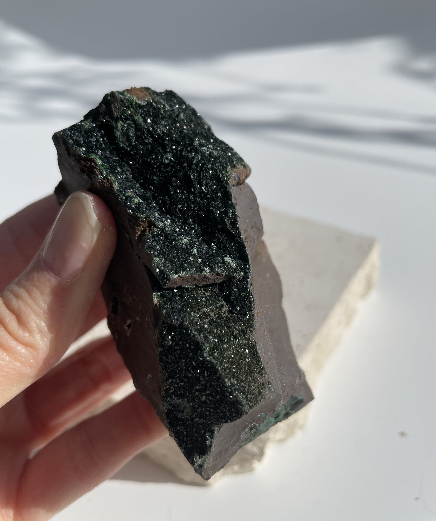 Natural Copper Libethenite Phosphate on Dolomite Cluster 004