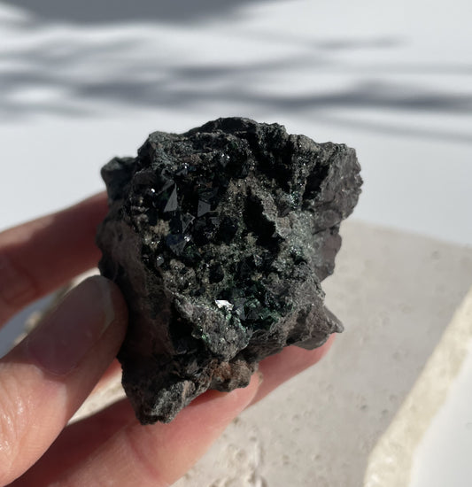 Natural Copper Libethenite Phosphate on Dolomite Cluster 006