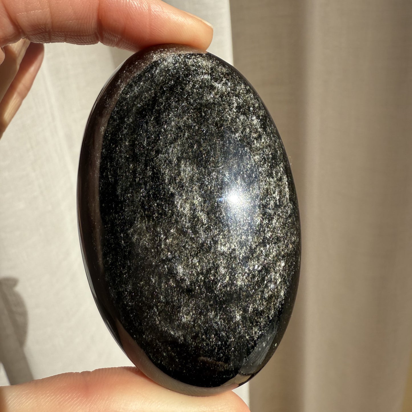 Golden Sheen Obsidian Palm Stone 007