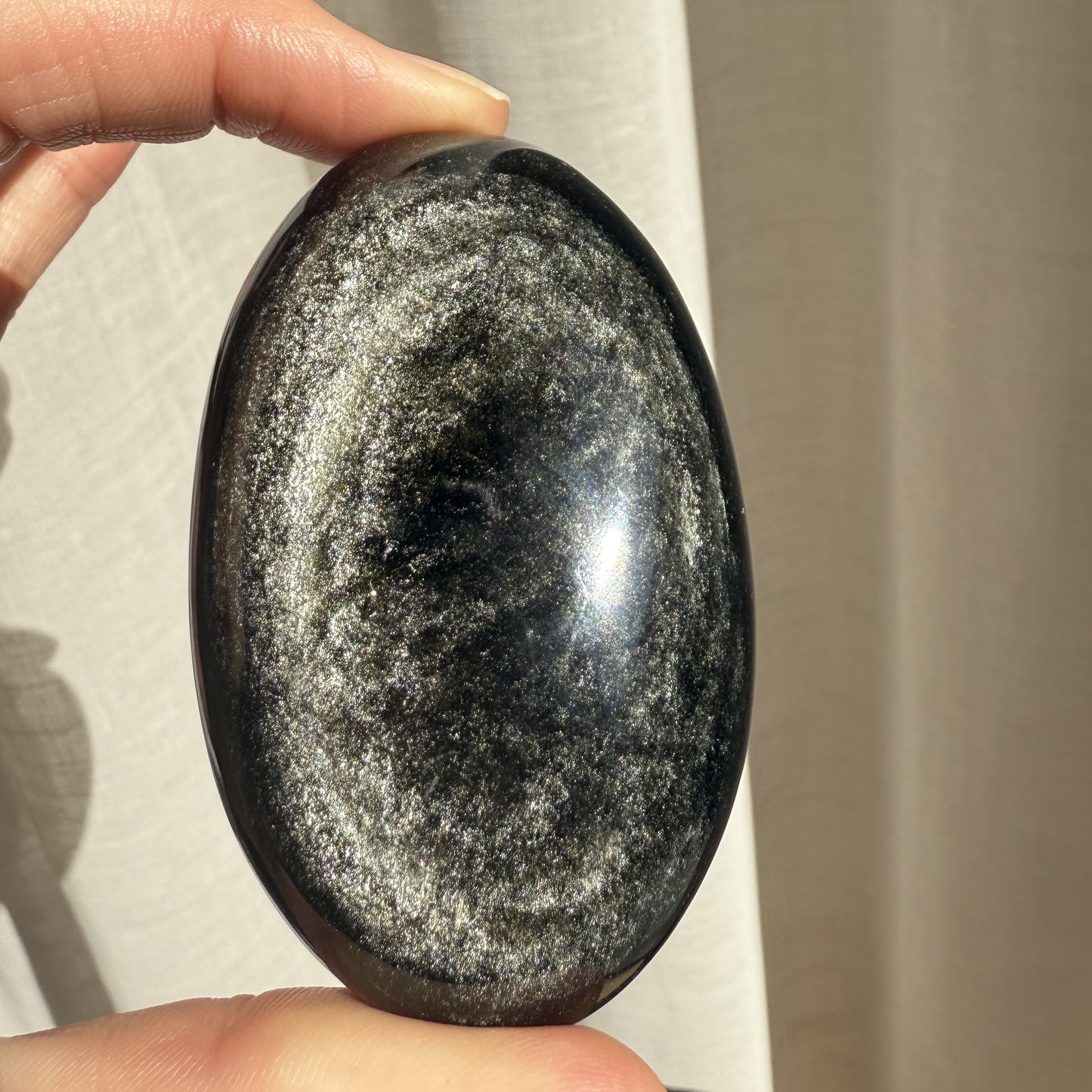 Golden Sheen Obsidian Palm Stone 007