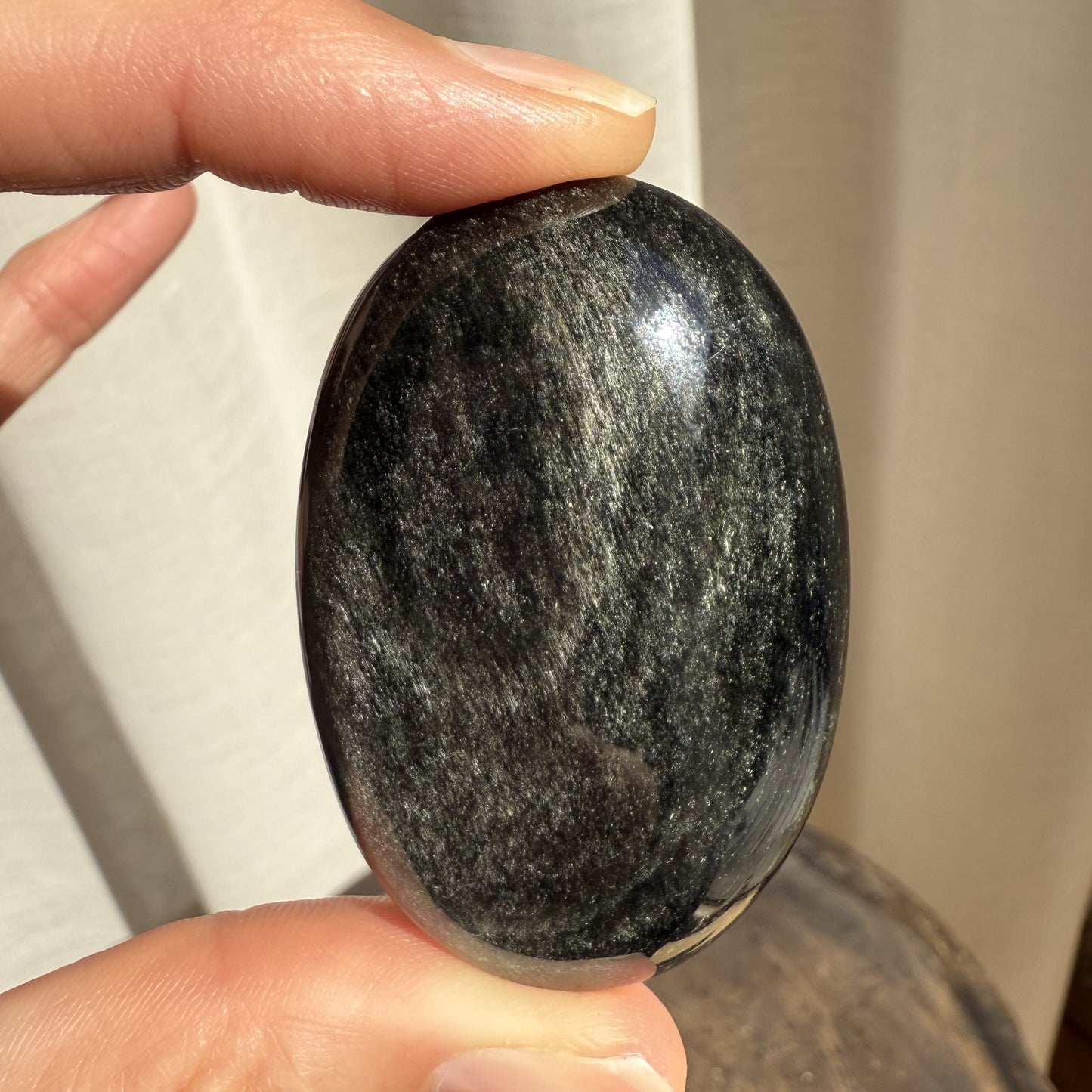 Golden Sheen Obsidian Palm Stone 008