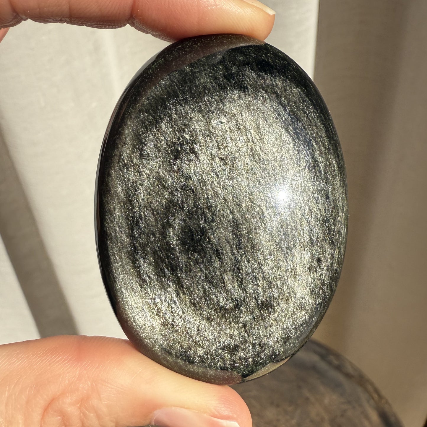 Golden Sheen Obsidian Palm Stone 009