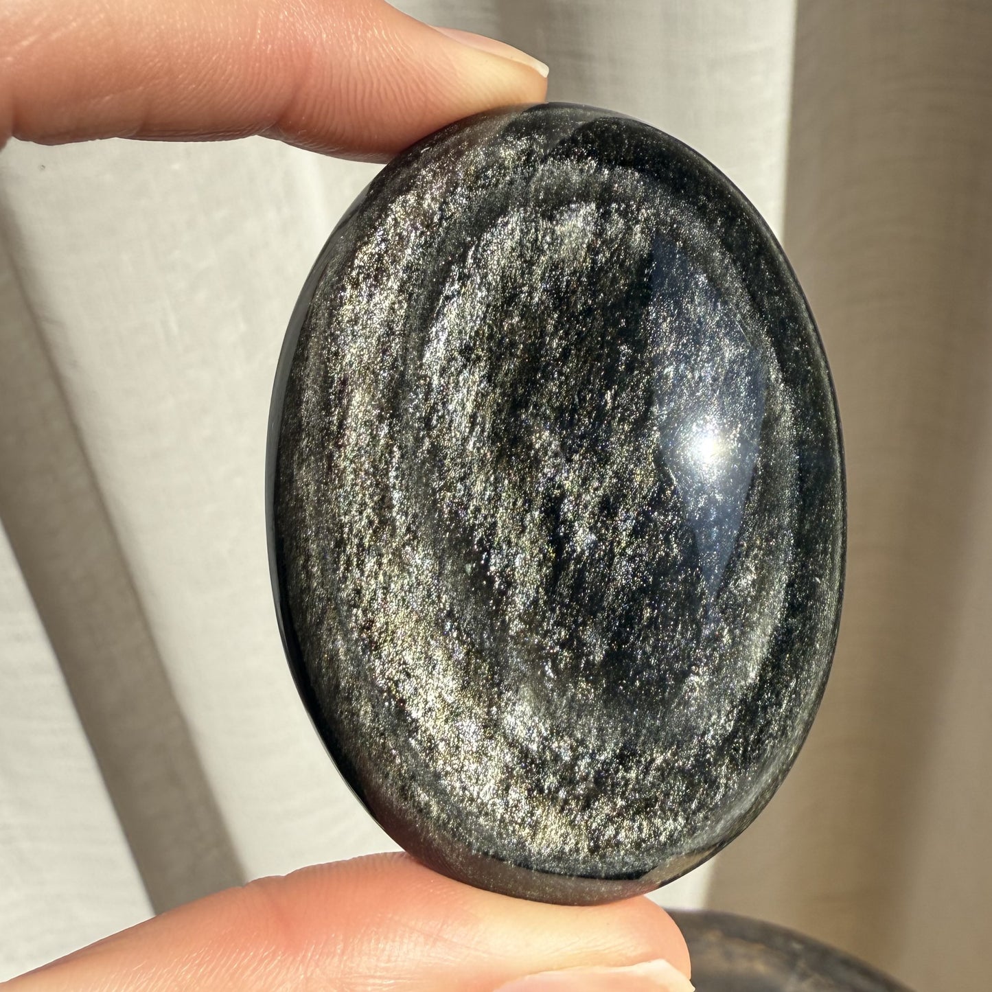Golden Sheen Obsidian Palm Stone 009