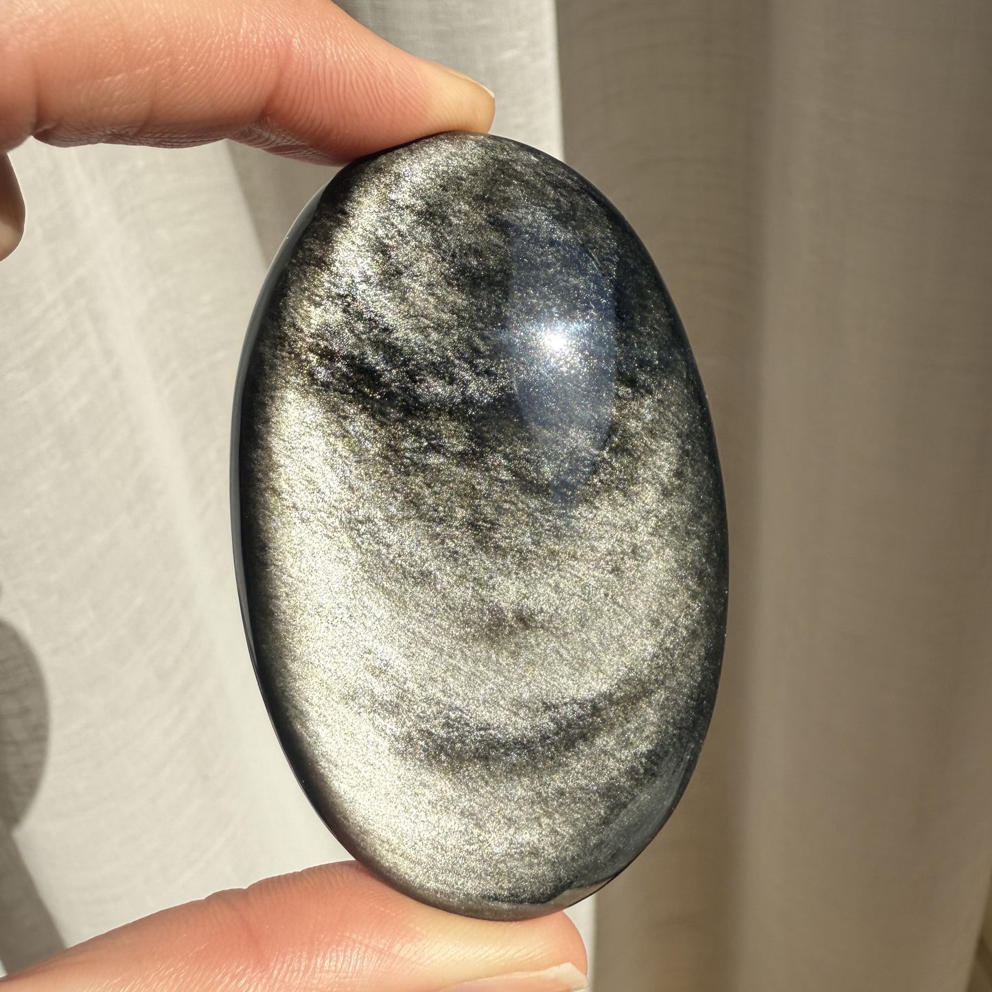 Golden Sheen Obsidian Palm Stone 010