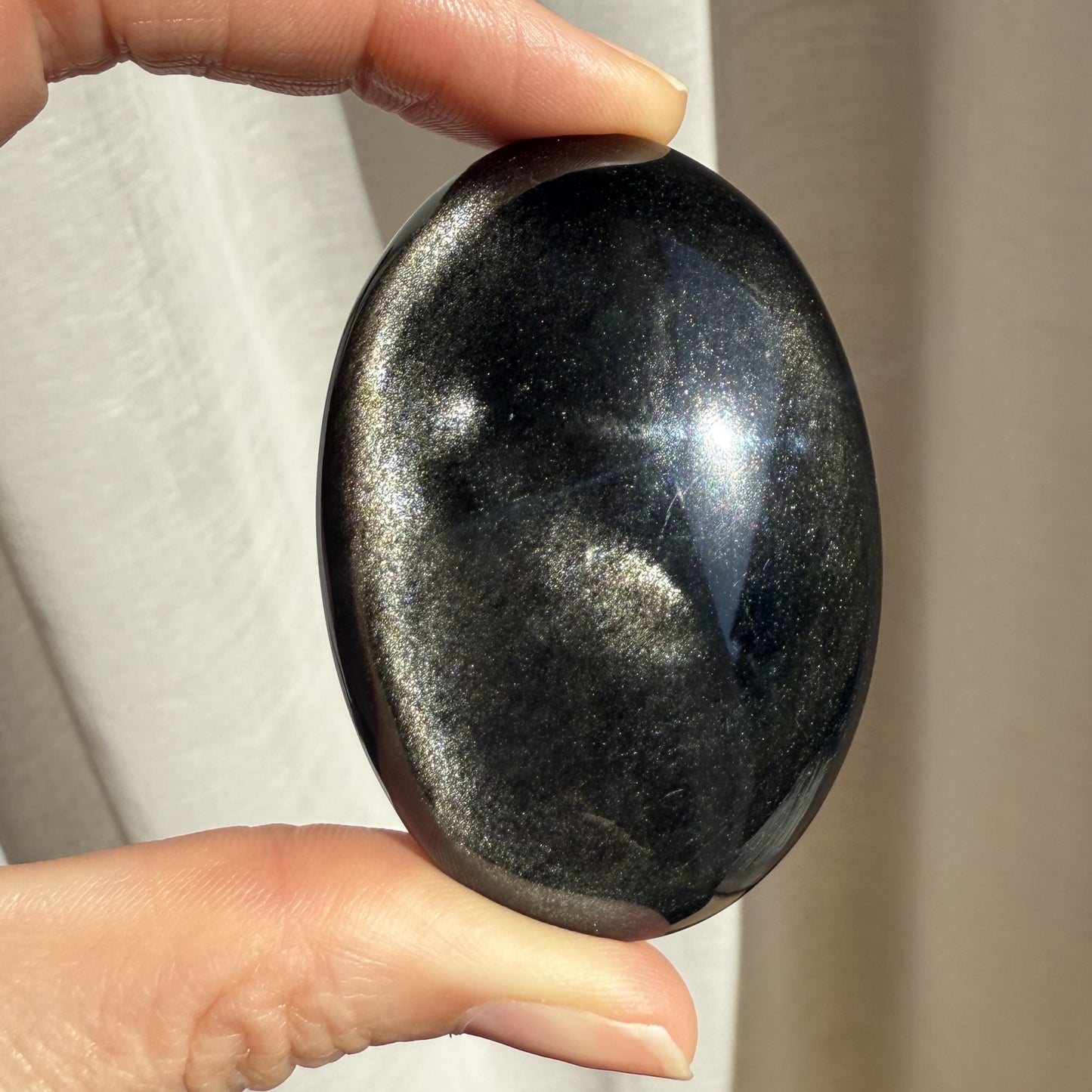 Golden Sheen Obsidian Palm Stone 012